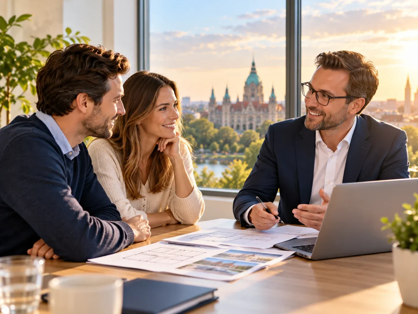 Beratungssituation mit Blick über Hannover